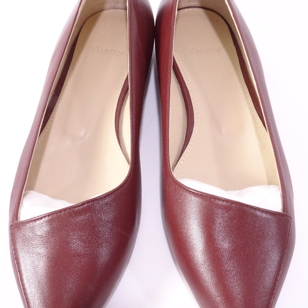 Theory Pointed Flat in Leather Flats Maroon NIB 320 Sz 37 - Picture 7 of 11